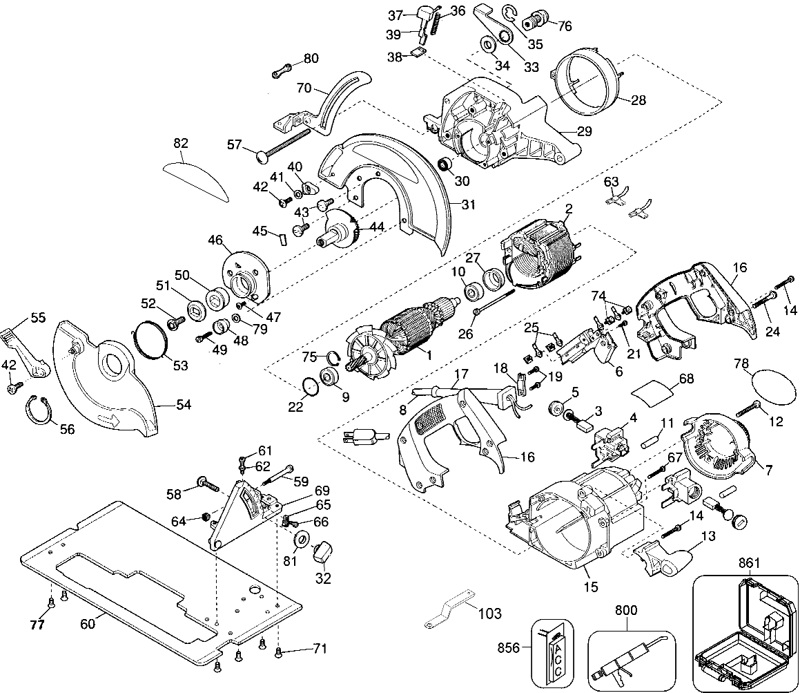 Default Diagram and Parts List for QP350K Type 1 Black and Decker Circular Saw